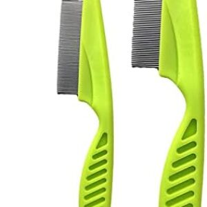 2Pcs Flea Comb for Dogs and Cats,Flea Remover Tool with Stainless Steel Metal Teeth Detangling Grooming Kit for Long and Short Haired Pet, with Fine-Toothed to Remove Knots Crust and Mucus (green)