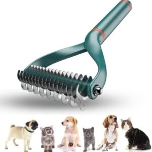 2 In 1 Pet Grooming Tool Dematting Comb for Dogs and Cats 2 Sided Undercoat Rake Deshedding Tool Cat Matted Fur Remover For Long Haired Cat Dog Tangles Removing (Green, Style A)