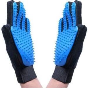 1 pair Pet Grooming Glove Deshedding Brush Hair Remover Mitt Massage Tool for dogs & cats (sky Blue)