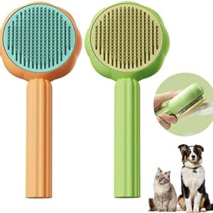 2PCS Cat Brush Dog Brush, Pet Hair Cleaner Brush Dog Cat Grooming Brush with Hair Removal Button, Self Cleaning Cat Brush Pet Hair Remover Hair Brush Cleaner for Short Long Curly Hair